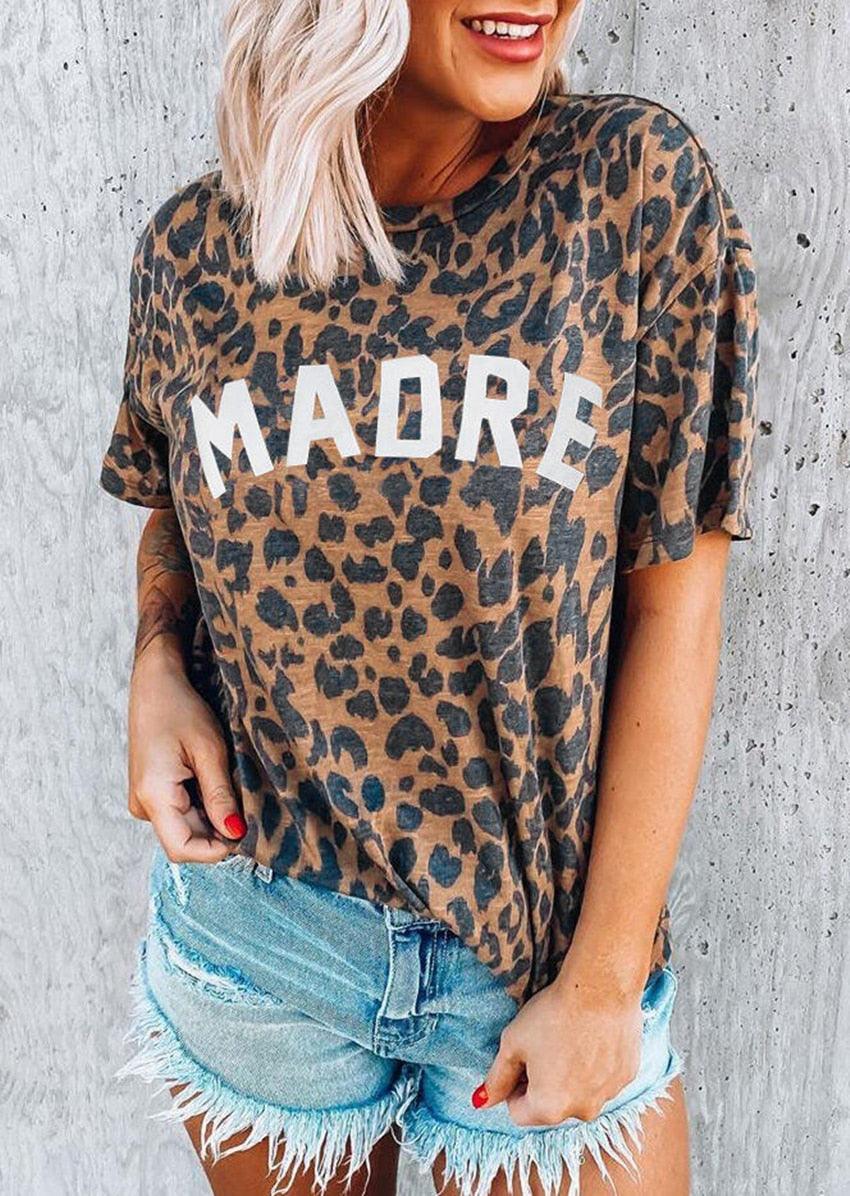 Leopard T-shirt Women Short Sleeve Letter Print Tops T Shirts - Women Summer T Shirt Female Tops (3U19)