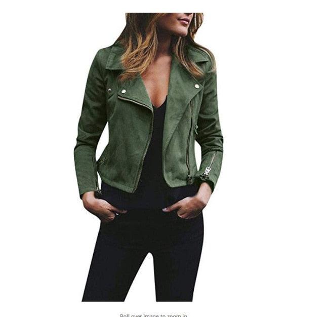 Amazing Winter Women Jacket Coats - Ladies Zipper Pocket Bomber Jacket - Long Sleeve Slim Outwear (2U23)