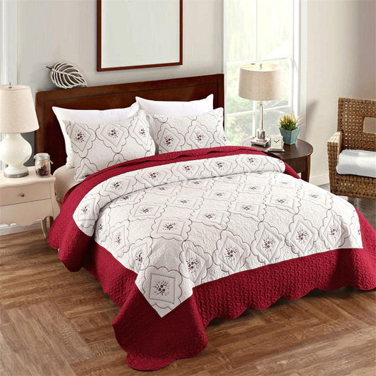 Lightweight Bedspreads King Queen Size Floral Coverlet set White Red Embroidery Quilts Pillow Shams 3Pcs (9BM)(8BM)(1U63)