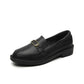 Great Loafers Women Metal Round Toe Slip On Flat Shoes - Autumn Winter Plush Warm Flats Leather Footwear (3U40)