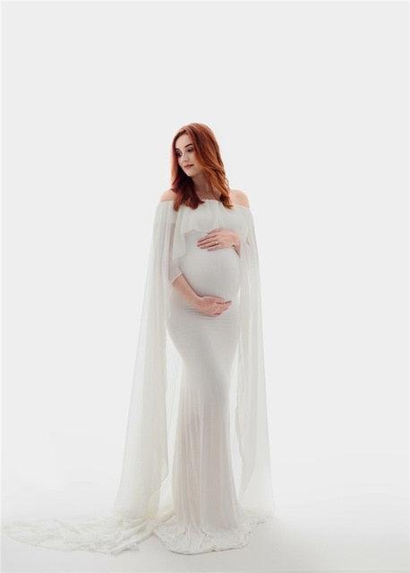 Long Chiffon Maternity Cloak Dress - Slash Neck Long Tail Baby Shower Dress - All-purpose Dress (F5)(Z6)(Z8)(1Z1)(2Z1)(3Z1)(7Z1)