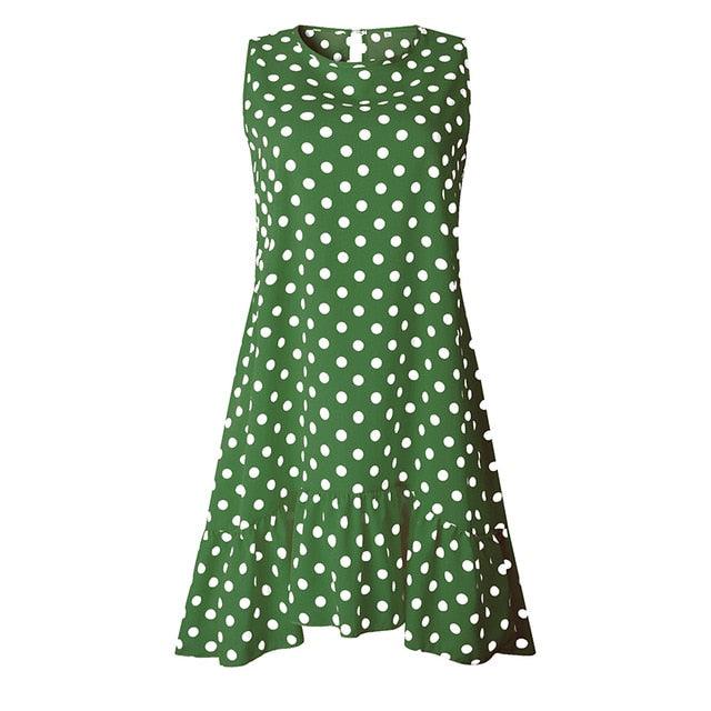 Women Summer Dress - Polka Dot Chiffon Sleeveless Beach Mini Casual Sundress - Fashion Plus Size Dress (WS06)