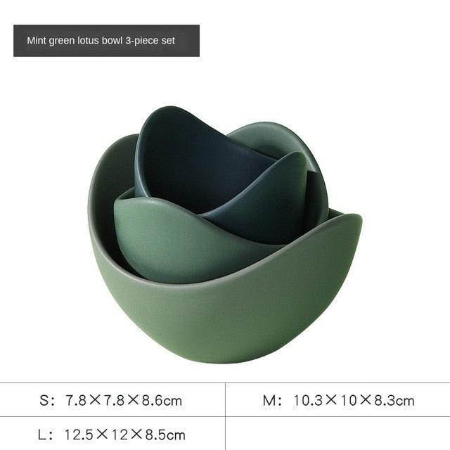 Lotus Ceramic Bowl Dishes And Plates Sets - Creative Fruit Plate Simple Zen Decor Storage (AK7)(F61)