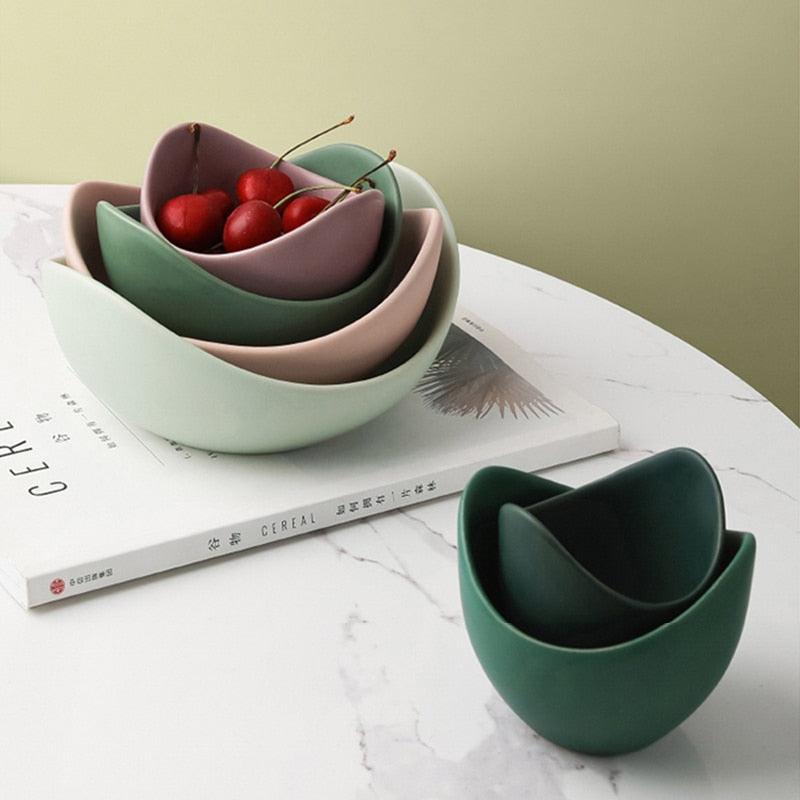 Lotus Ceramic Bowl Dishes And Plates Sets - Creative Fruit Plate Simple Zen Decor Storage (AK7)(F61)