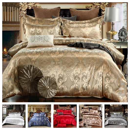 Luxury 2/3pcs Bedding Set Satin Jacquard Duvet Cover Sets 1 Quilt Cover + 1/2 Pillowcases (7BM)(8BM)(F63)