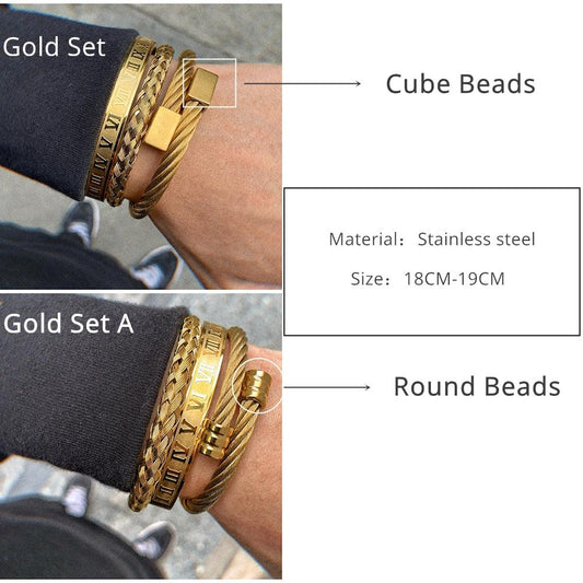 Luxury 3pcs/Set - Stainless Steel Bracelet Hip Hop Men Jewelry - Roman Number Jewelry (MJ3)(F83)