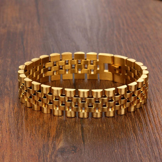 Luxury Gold Color Stainless Steel Bracelet 200mm Wristband - Men Jewelry Bracelets (2U83)