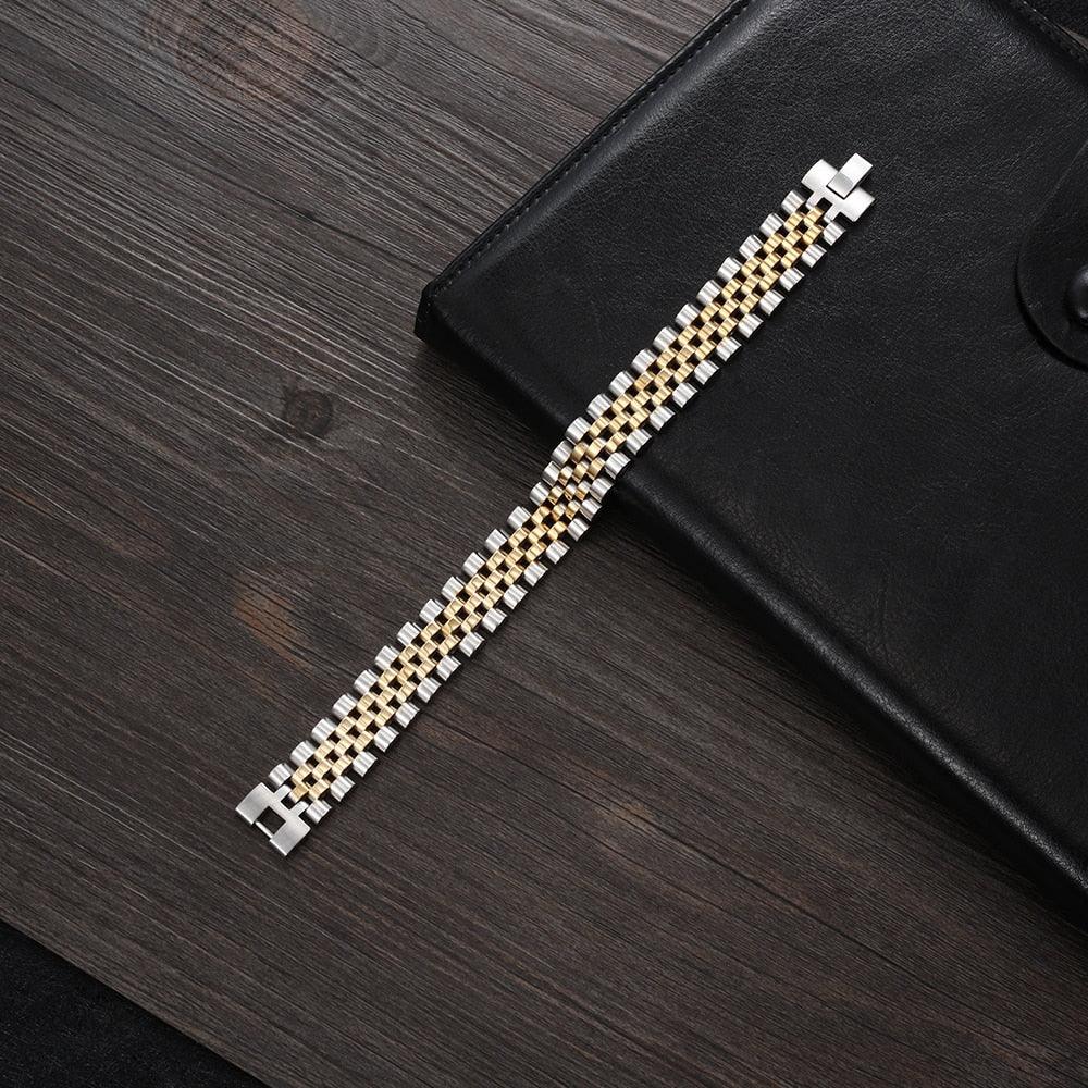 Luxury Gold Color Stainless Steel Bracelet 200mm Wristband - Men Jewelry Bracelets (2U83)
