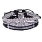 Luxury Jewelry CZ Polygon Ball Crown Charm Copper Bead Macrame Handmade Men 3pcs Bracelets Set (MJ3)(F83)