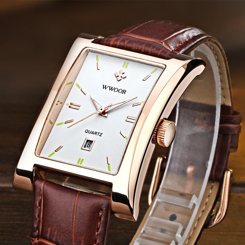 Luxury Men's Square Watches - Leather Waterproof Date Wristwatch (2MA1)(F84)