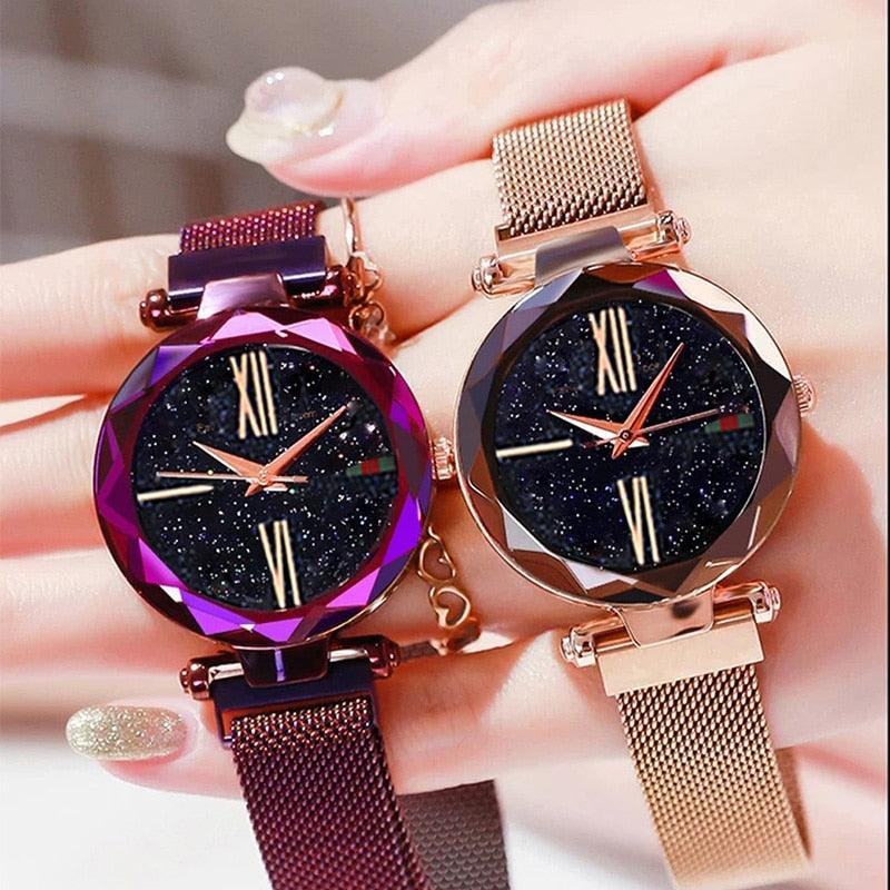 Luxury Rose Gold Women Watches - Starry Sky Magnet Buckle Fashion Casual Watch (D82)(9WH1)(9WH3)