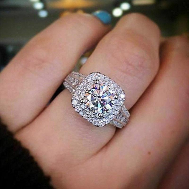 Luxury Silver Color Engagement Ring with Rhinestone Jewelry Wedding Band Anniversary Gift (7JW)1(2U81)