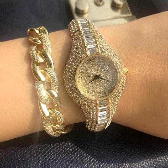 Gorgeous Luxury Watches - Women Rhinestone Wrist Watch - Pave Cubic Zirconia Bracelet Set (D81)(D82)(1JW)(9WH3)