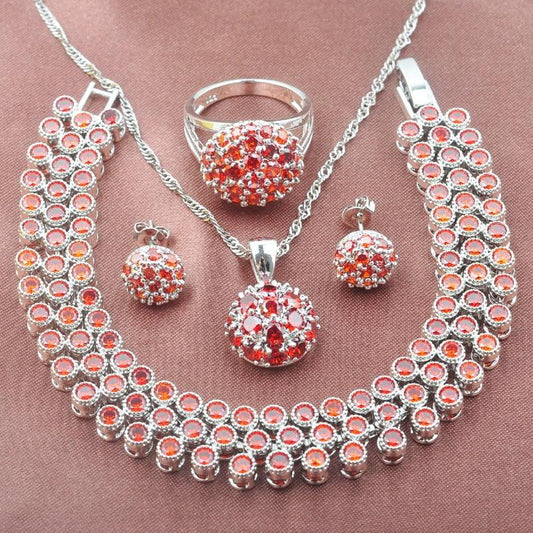 Luxury Women's Jewelry Set - Zirconia Bracelet, Necklace ,Earrings & Ring Set (3JW)