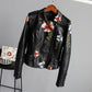 Amazing Floral Print Soft Leather Jacket - Women Pu Motorcycle Coat - Female Zipper Rivet Outerwear (TB8B)