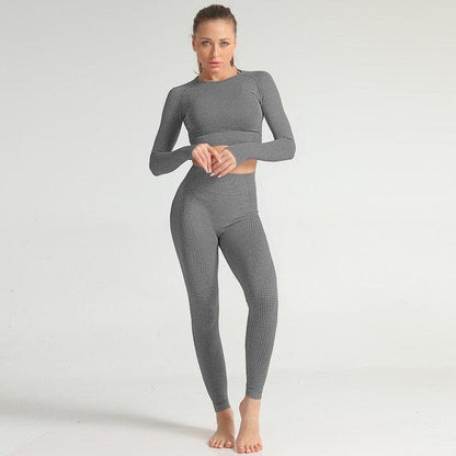 Amazing 2PCS Women Fitness Gym Set - Leggings + Cropped Sport Shirts - Sport Tracksuit (2U24)