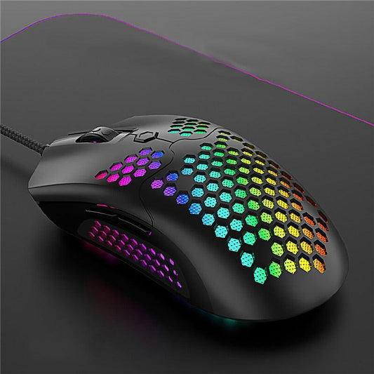 Trending M5 Mouse Breathing RGB Colorful Hollow Honeycomb Shape - 12000DPI Gaming Mouse USB Wired Gamer (D52)(CA1)