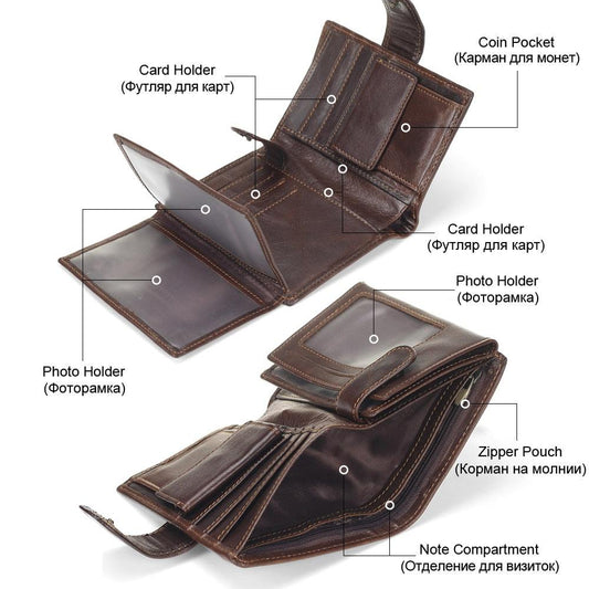 Men Wallet Oil Wax Cowhide Genuine Leather Wallets - Coin Clutch Short Wallet 13.5cm (D17)(MA5)