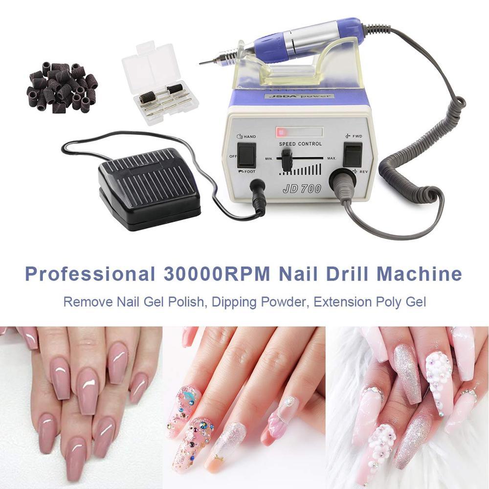 30000RPM JD700 Electric Nail Drill Machine Foot Pedal Acrylic Bits Set High-Speed Bearings Low Heat Low Noise (N3)(1U85)