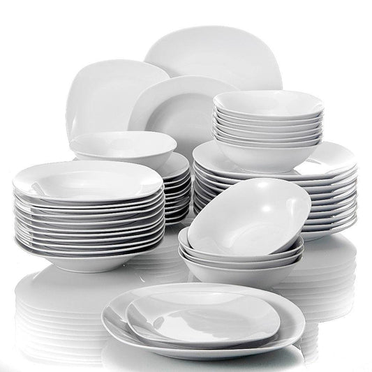 48-Piece Porcelain Tableware Dinner Set Cereal Bowls Dinner Soup Dessert Plates Set Service for 12 Person (AK7)(1U61)