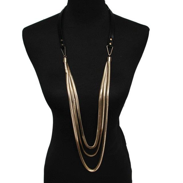 Trending Multi layers Leather Snake Chains Necklaces - Women Thick Chain Pendants Long Necklaces Statement Jewelry (5JW)1