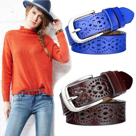 Great Ladies Belt - Leather Casual Wild Hollow Belt - Fashion Pin Buckle Belt (D44)(4WH1)
