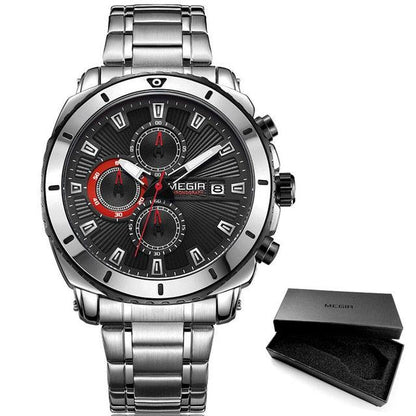 Men's Blue Dial Chronograph Quartz Watches - Fashion Stainless Steel - Man Luminous Hands 2075G-2 (2MA1)(F84)