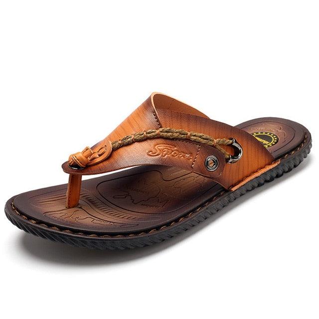 Summer Beach Sandals -Casual Flip Flops Leather Footwear (D12)(MSC6)