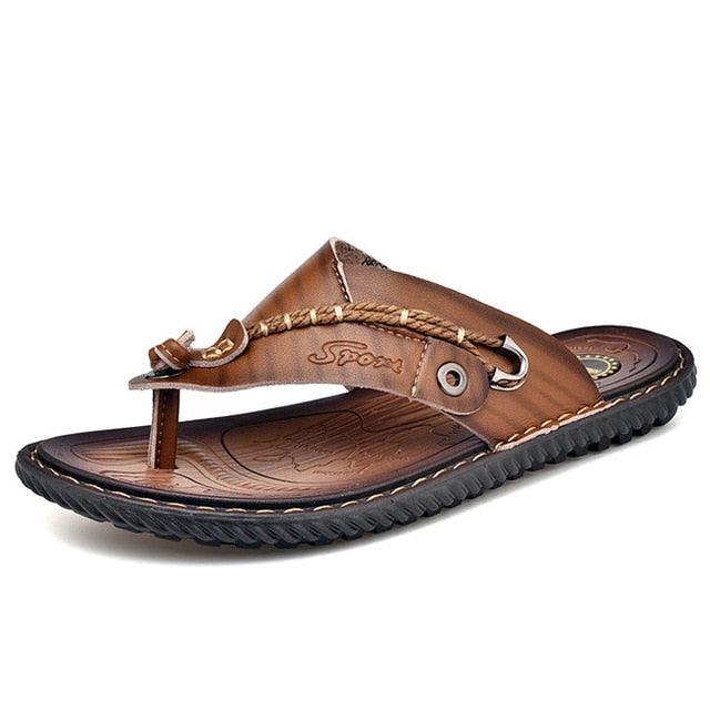 Summer Beach Sandals -Casual Flip Flops Leather Footwear (D12)(MSC6)