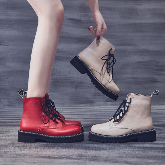 Trending Genuine Leather Boots - Women Thick Sole Lace Up Winter Ankle Boots (BB1)(BB5)(CD)