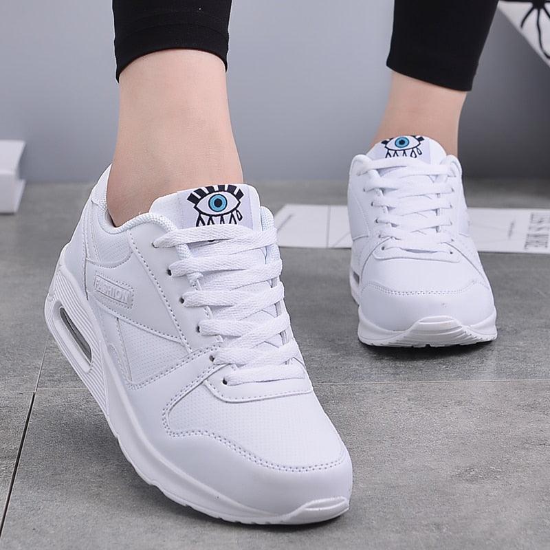 Fashion Women Casual Shoes - Leather Platform Sneakers - Ladies Light Weight Trainers (D41)(BWS7)