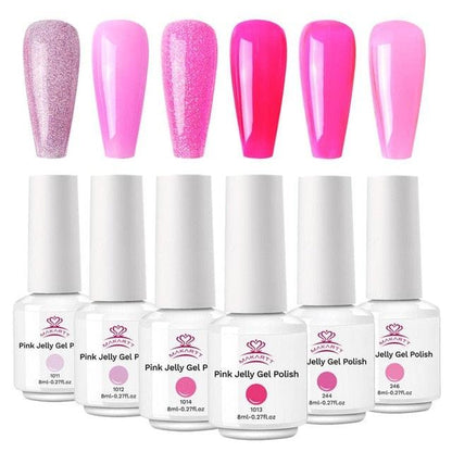 6 Color Pink Jelly Gel Polish Set 8ML Nail Polish (N1)(1U85)