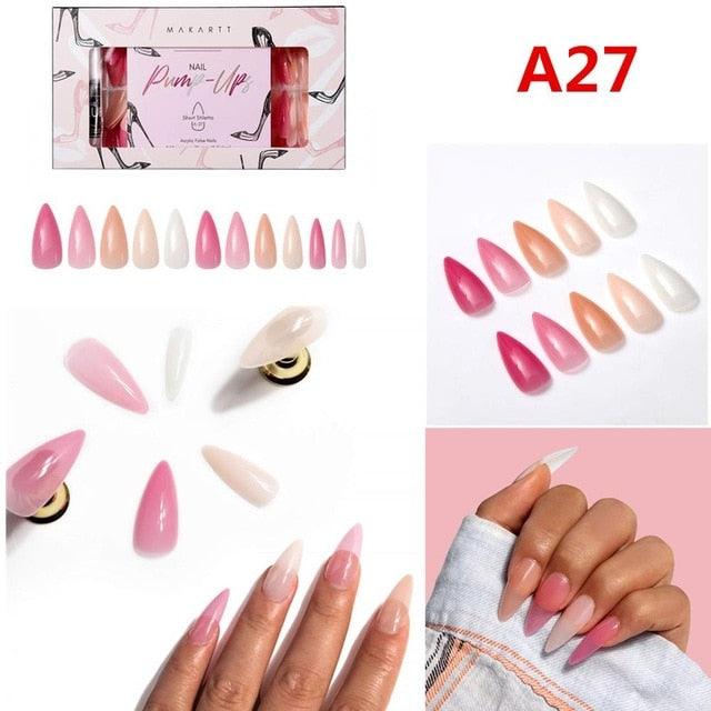 Acrylic Nail Kit, Press On Nails Set 240pcs Ballerina Nail Tips Full Cover Nude 4pcs Nail Glues 1pcs Nail File Fake Nail (N3)(N2)(1U85)