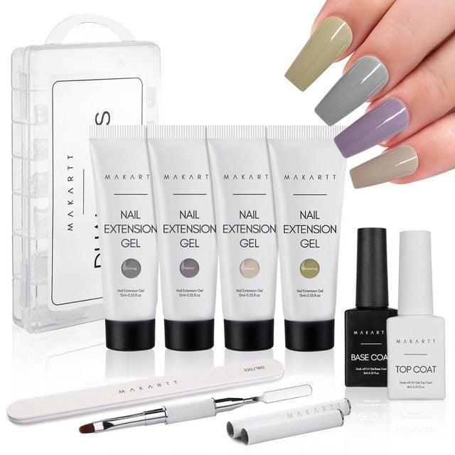 Amazon.com : Nail Extension Gel Kit, Gel Nail Kit with UV Light, Nail  Enhancement Extension Kit Manicure Set with 3 Colors Extension Nail Gel,  Base Top Coat, 100 Extension Nail Tip for