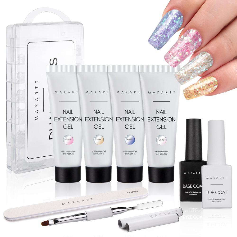 Glitter Poly Nail Extension Kit, A Fairy Gathering Set with 4 Colors Pink Blue Clear Yellow Nail Builder Extension Gel (N1)(N4)(1U85)