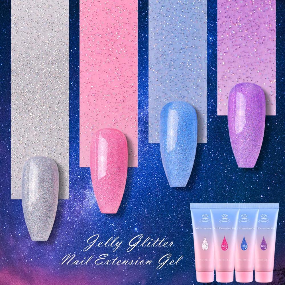 Jelly Glitter Poly Nail Gel Kit - Translucent Glitter Builder Nail Extension Gel Nail Enhancement Set (N1)(N4)(1U85)