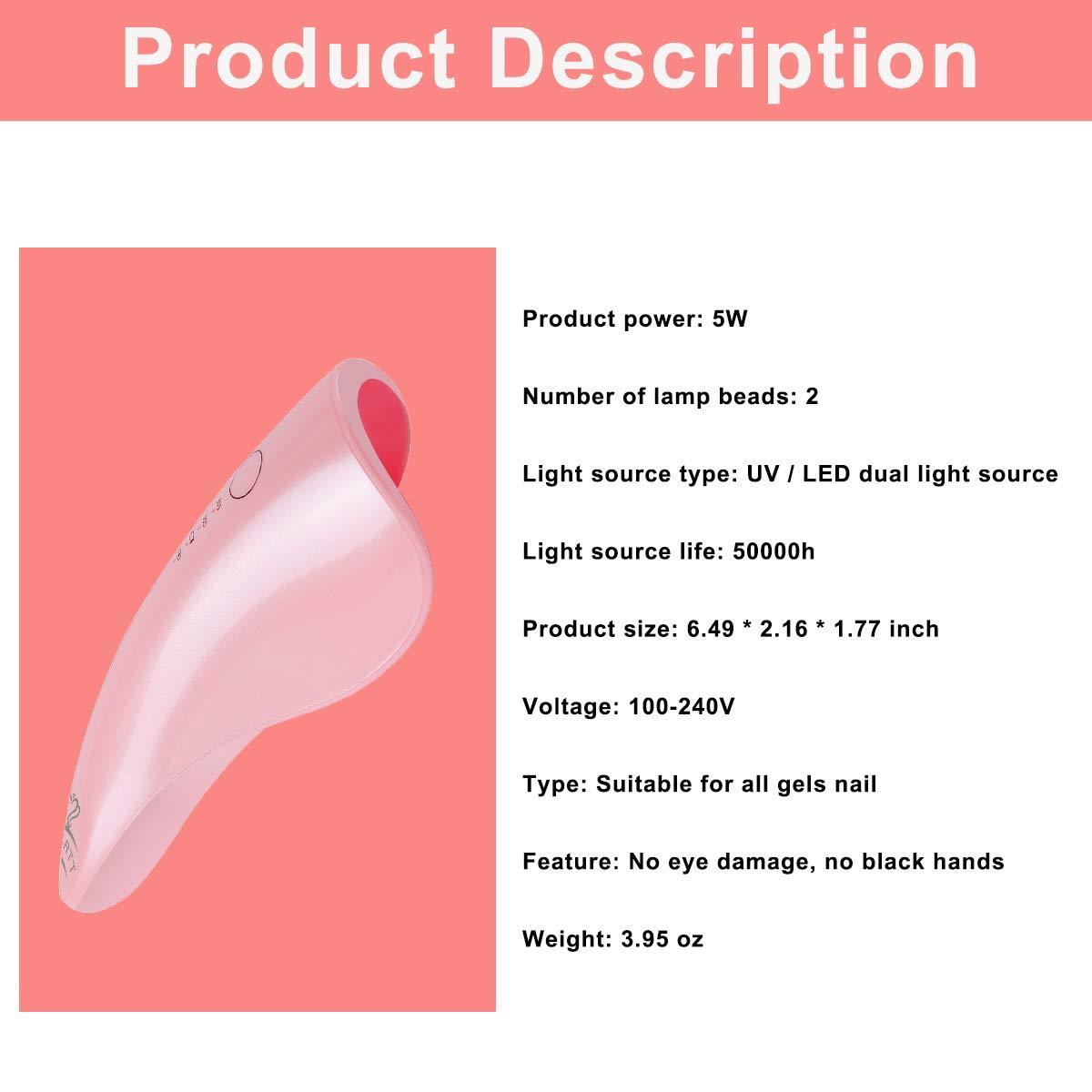 ED Nail Lamp Pink Rechargeable Cordless 5W Nail Polish Curing Lamp Nail Dryer (N3)(1U85)