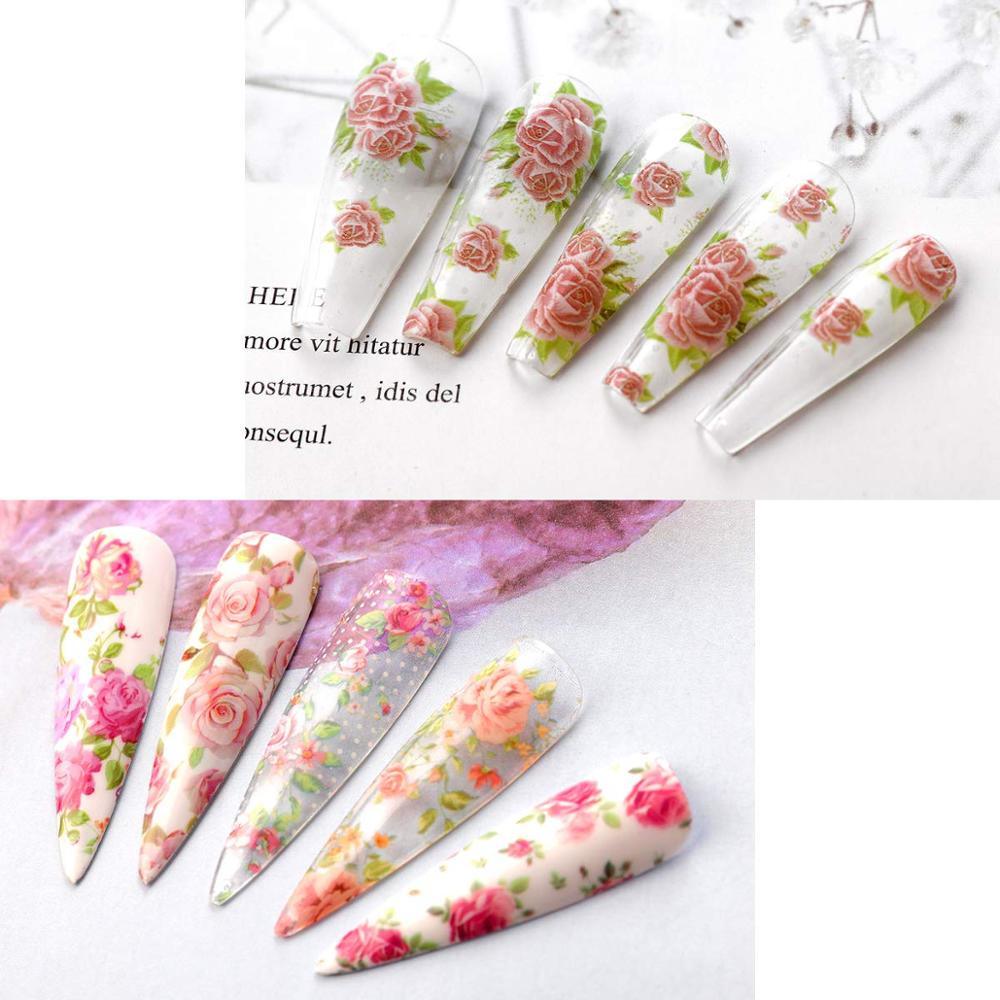 Nail Art Foil Transfer Stickers 10 Rolls Rose Flowers Nail Decals For Nail Extension Gel Polish (N7)