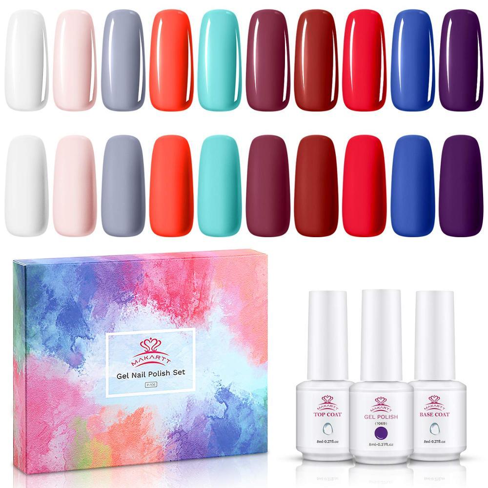 Nail Gel Polish Kit, Gel Polish Set Winter Fall Red White Green Purple Colors 8ML UV Gel Polish Base Coat Top Coat Gel (N1)(1U85)