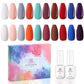Nail Gel Polish Kit, Gel Polish Set Winter Fall Red White Green Purple Colors 8ML UV Gel Polish Base Coat Top Coat Gel (N1)(1U85)