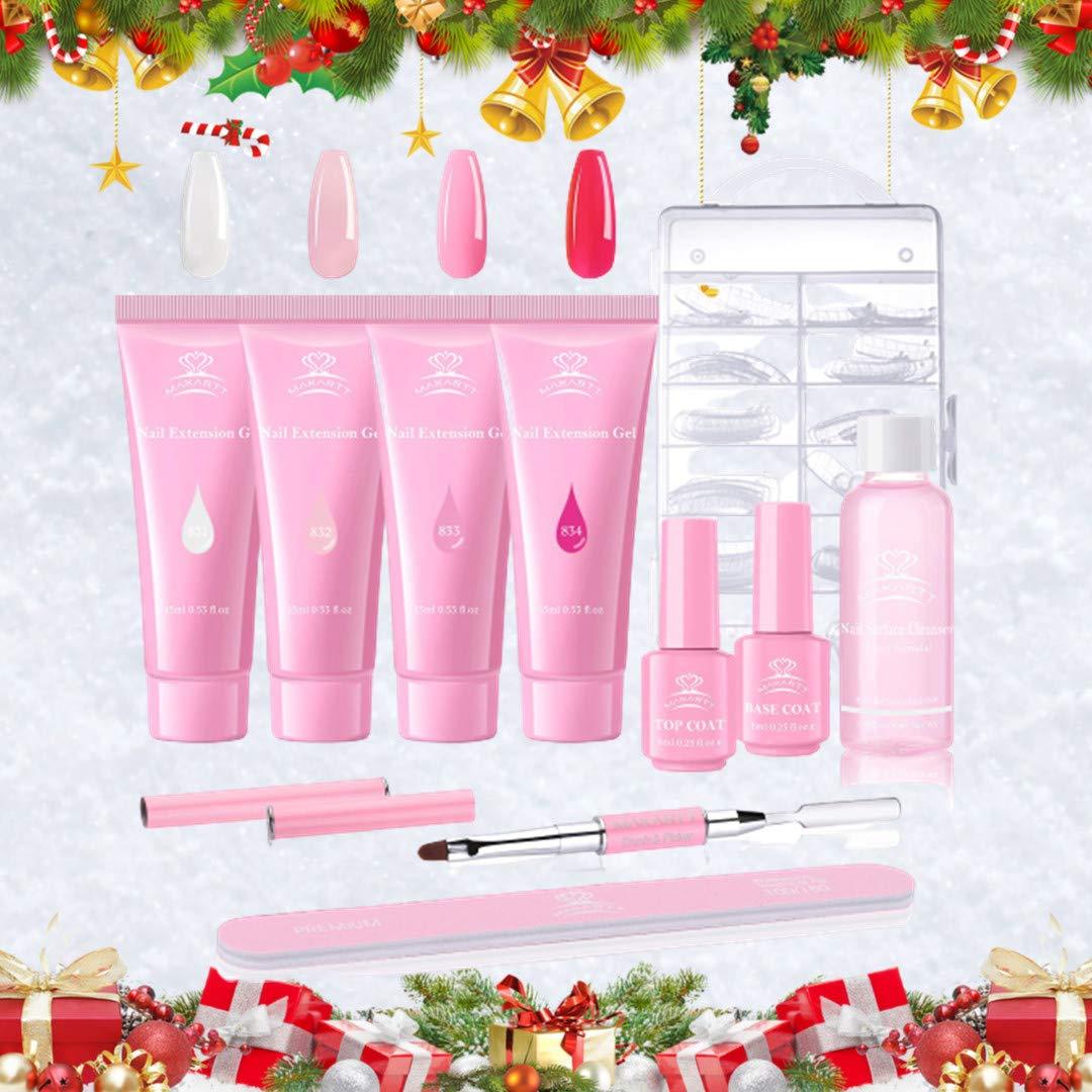 Pink Nail Extension Gel, Poly Beginner Nail Gel Kit with Slip Solution Builder Gel Kit Nail Enhancement Gel All-in-one (D85)(N1)(1U85)