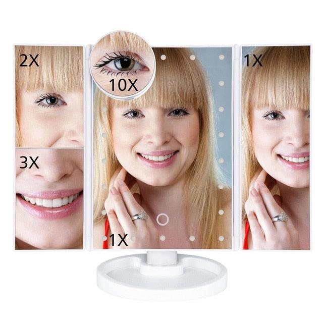 Makeup Mirror LED Touch Screen 22 Light Table Desktop Makeup Mirrors Vanity 3 Folding Adjustable Mirror (M5)(1U86)