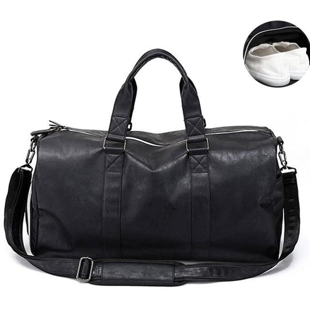 Leather Travel Bag - Large Duffle Independent Shoes Storage - Big Fitness Bags (LT3)(F78)