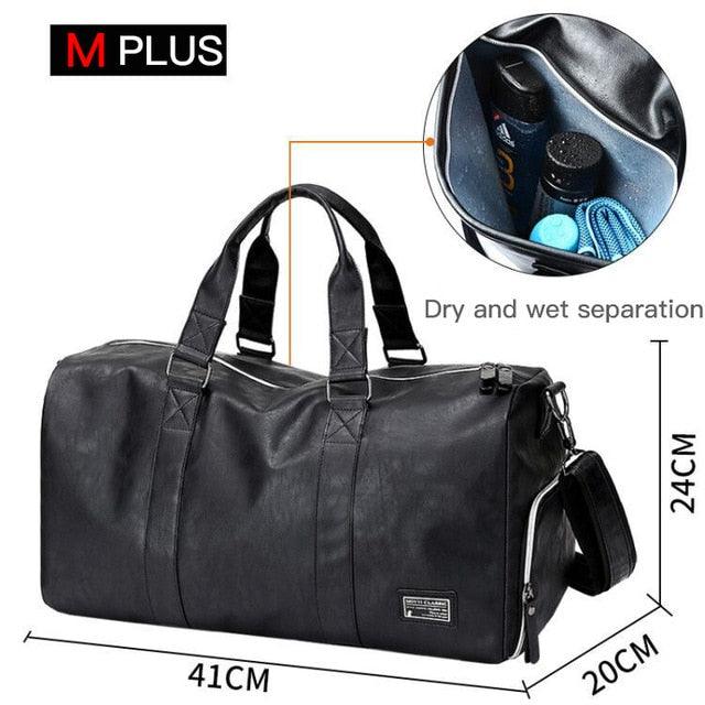 Leather Travel Bag - Large Duffle Independent Shoes Storage - Big Fitness Bags (LT3)(F78)
