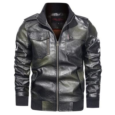Men's Leather Jacket - Motorcycle PU Leather Stand Collar Casual Windbreaker Slim Coat (TM3)
