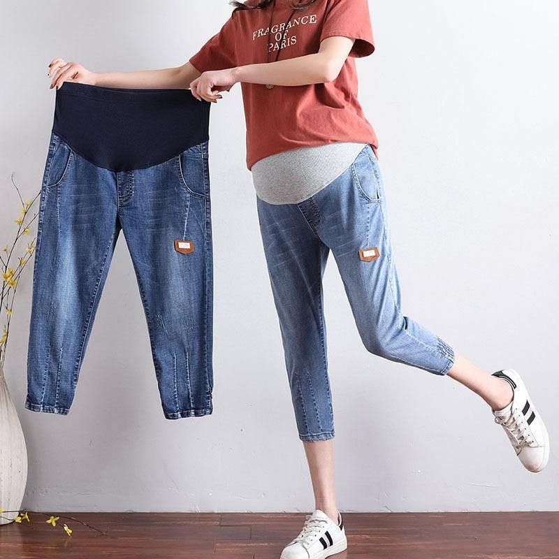 Trending Maternity Jeans - Pregnant Woman Loose 7point Pants - Maternity Elastic Waist Trousers (D4)(Z2)