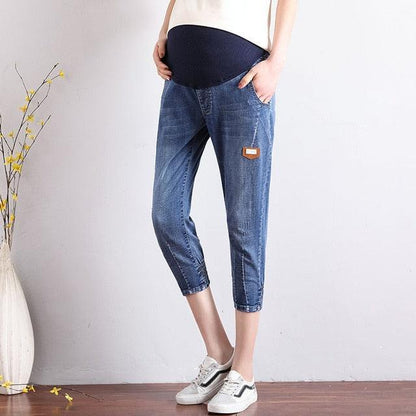 Trending Maternity Jeans - Pregnant Woman Loose 7point Pants - Maternity Elastic Waist Trousers (D4)(Z2)