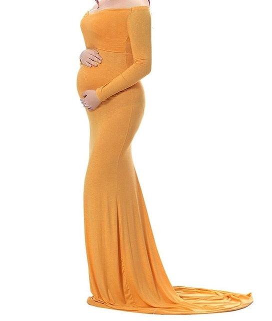 Maternity Long Dresses - Baby Shower - Long Stretchy Maxi Gown Long Sleeve Pregnancy Photography Dress (F5)(Z6)(Z8)(1Z1)(2Z1)(3Z1)
