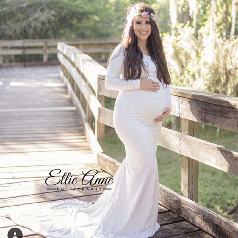 Maternity Long Dresses - Baby Shower - Long Stretchy Maxi Gown Long Sleeve Pregnancy Photography Dress (F5)(Z6)(Z8)(1Z1)(2Z1)(3Z1)