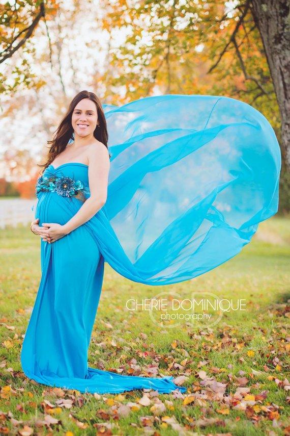 Maternity Blue Photography Prop -Long Dress Off The Shoulder - Maternity Dresses For Photo Shoot (1Z1)(7Z1)(2Z1)(Z6)